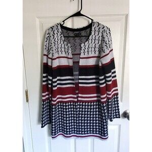 New Directions Petite Mixed Pattern Open Front Duster Cardigan Sweater Size L